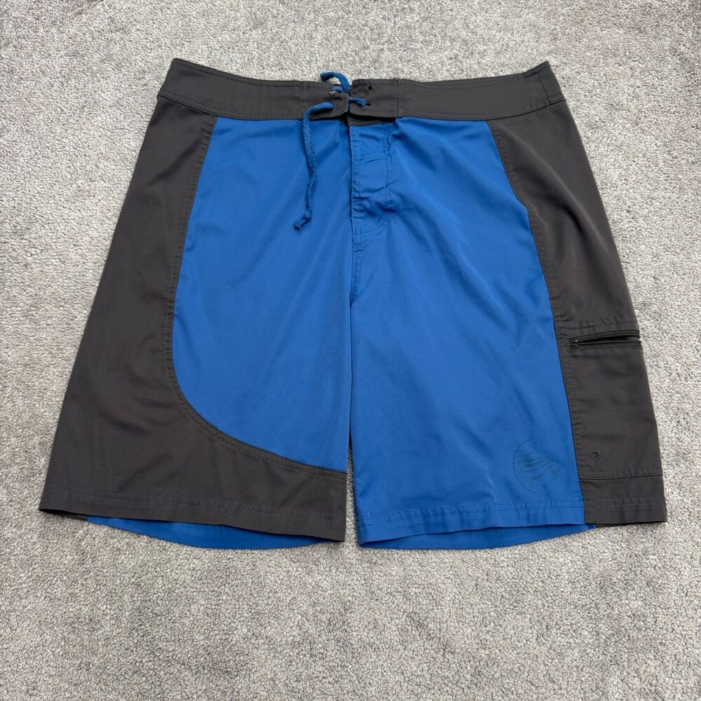 REI Board Shorts Swim Trunks Mens 36 Blue Gray Colorblock Cargo Pocket Athletic